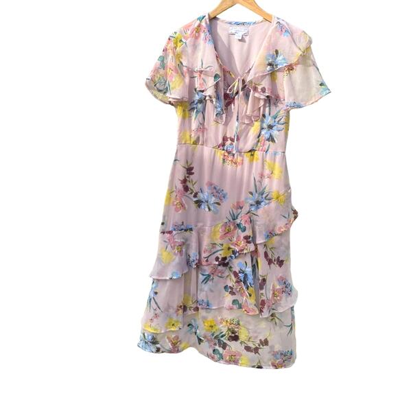Anthropologie | Floral Print Pink Flowing Dress Boho Med - Picture 1 of 8
